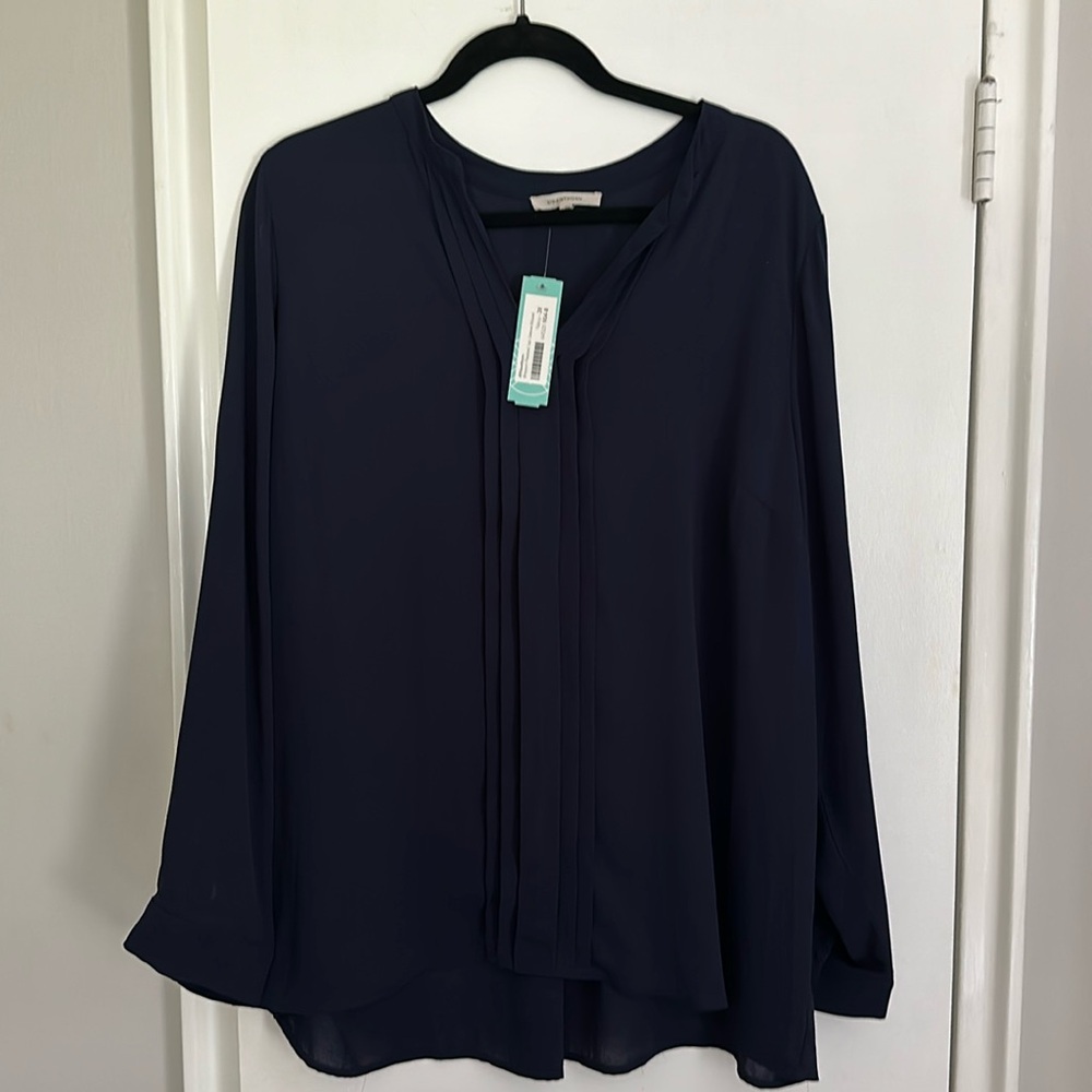 41 Hawthorne Breyson pleated tab- sleeve blouse